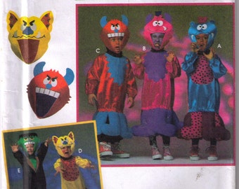 Uncut Simplicity 9222 Sewing Pattern, Children's Monster Costume with multiple face mask Child's sizes Small-Large,Uncut and FF