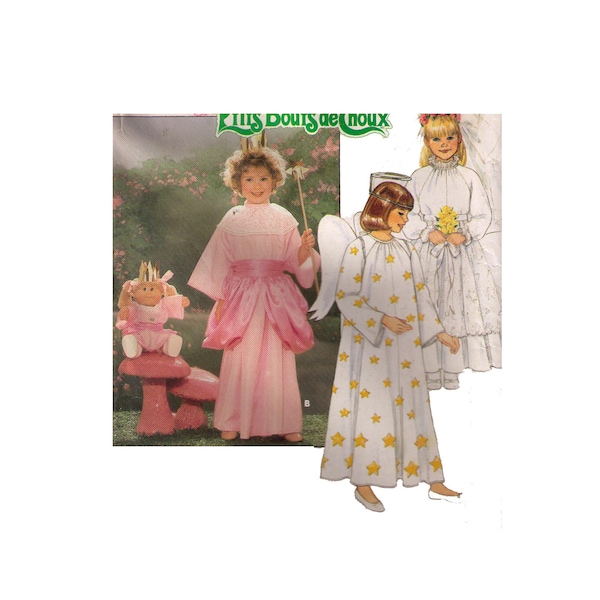 Uncut Butterick 3490, 80s sewing pattern, size XS-L Cabbage Patch Kids, girl's flared dress, Halloween costume, neck ruffle, veil