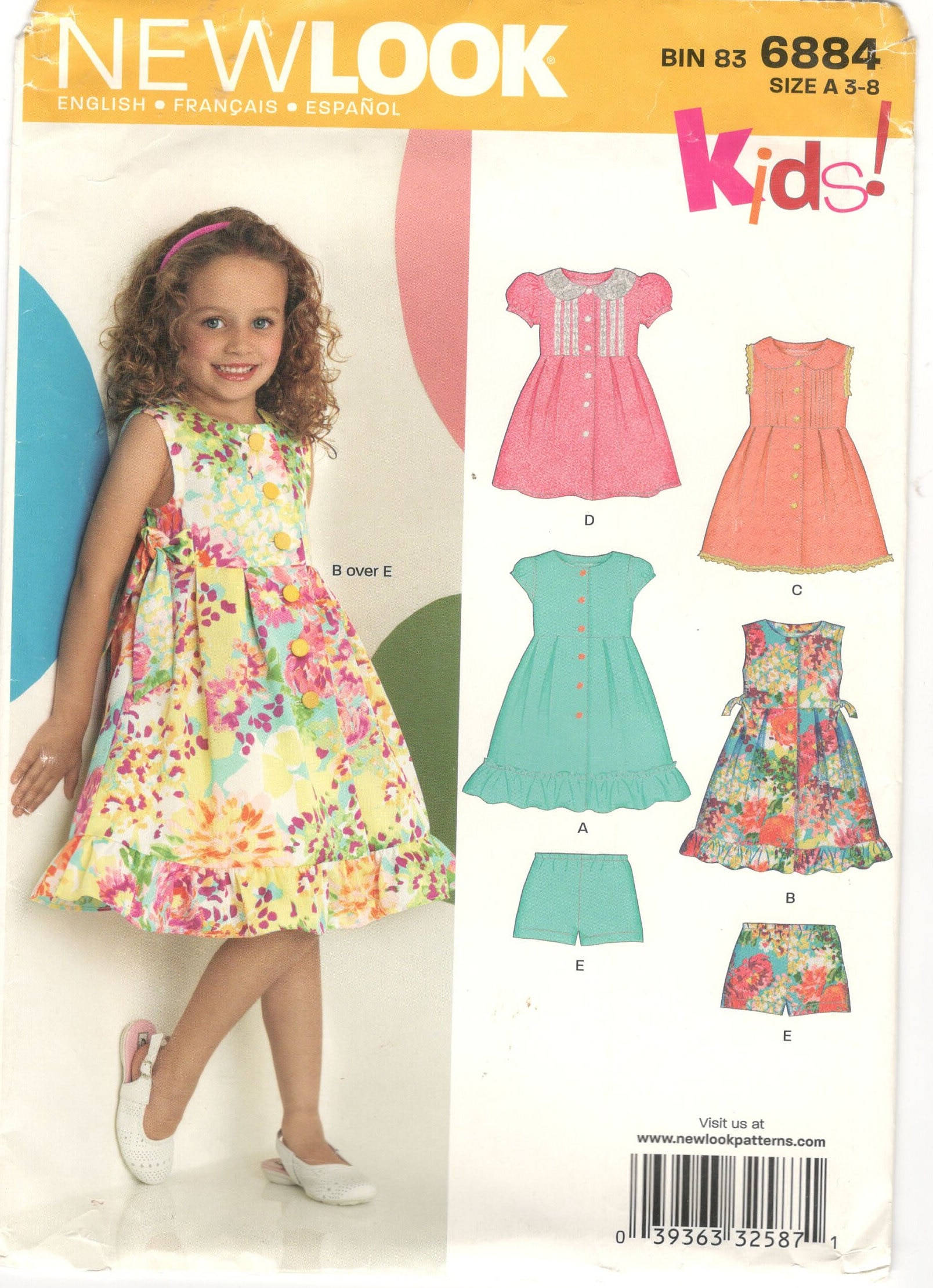 Child Dresses Sizes A 3 4 5 6 7 8 New Look Sewing Pattern 6884