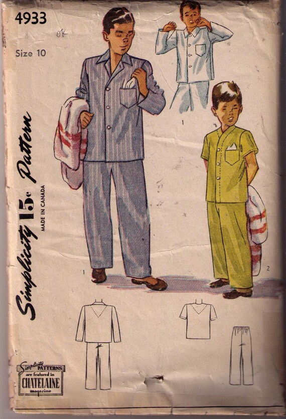 Simplicity 4933, Sewing Pattern, Size 10, Boy Pyjamas, Button Down Shirt,  Drawstring Pants 