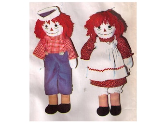 Uncut McCall's 5713, 70s sewing pattern, size 10"-25" Raggedy Ann and Andy doll pattern, doll clothes, doll dress, apron pattern