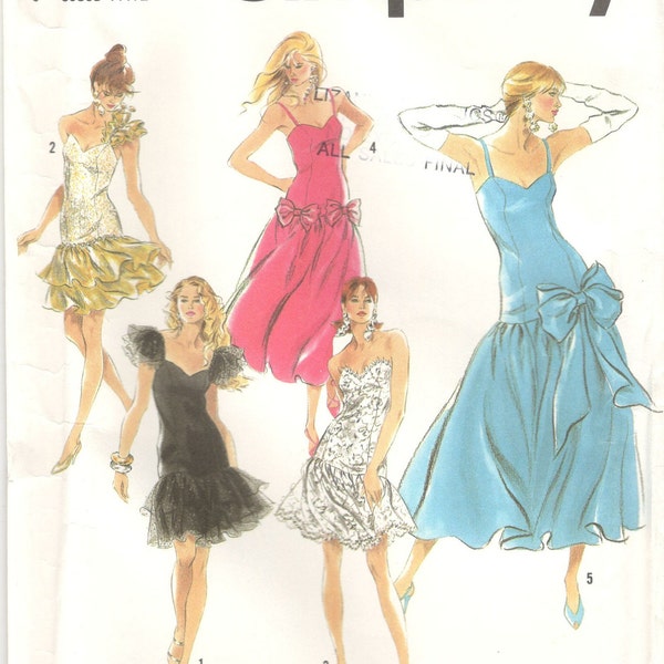 90s Simplicity Sewing Pattern 7216 Womens Fitted, Lined Dropped Waist Dress with Variations Size 8 10 12 14 Bust 31 12 to 36 , Uncut and FF