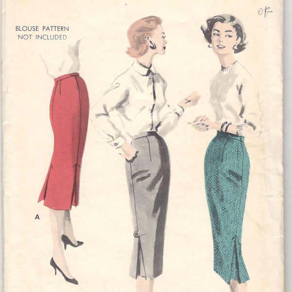 Butterick 7830, Misses' Slender Skirt with Kick Pleat Detail. Hip 33, Waist 24. 50s Vintage Pattern.