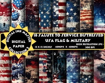 18 Digital Papers - Distressed USA Flag & Military Designs | Salute to Service Collection | Perfect for Scrapbooking and Crafts 2