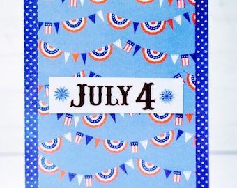 Fourth of July Invitation - Unique Handmade July Fourth Greeting Card / 4th of July Picnic Invite / July 4th Party / Independence Day Invite
