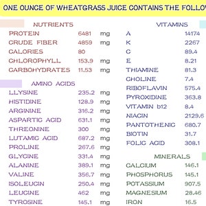 Wheatgrass Juice Analysis Chart, Print 5x7