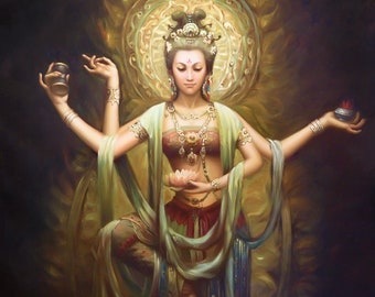 Quan Yin. Stunning Print From Painting Of The Goddess Of Compassion. Hearts For Love Canvas Wrap Upto 24x36 Inches P.O.D.