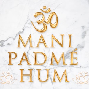 Om Mani Padme Hum, il Golden Lotus Mantra, stampa fine art su carta di alta qualità e di livello professionale