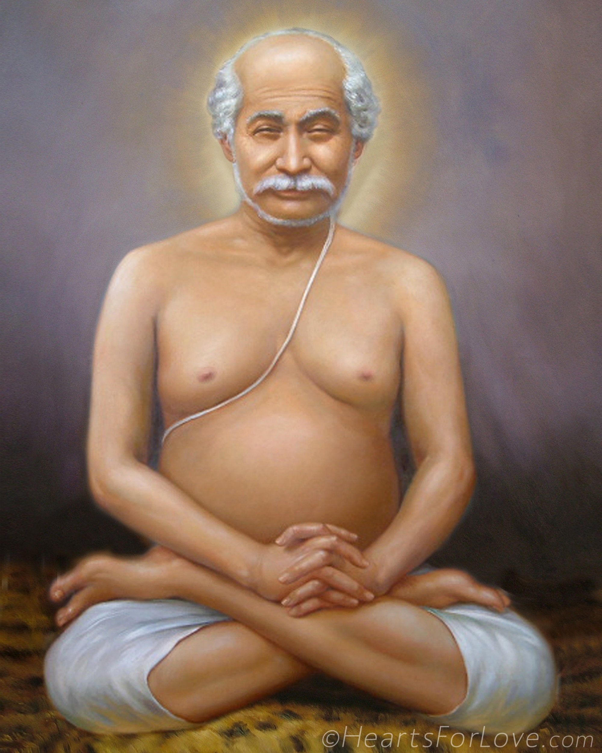 Portrait of Lahiri Mahasaya, Yogananda's Guru, Hearts For Love Fine Art Print From Painting