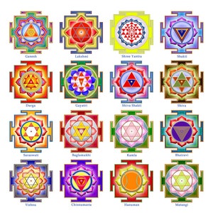 Unique Array Of 16 Powerful Yantras, Now Up To 16x16 Inches. One Professional Quality Fine Art Print.
