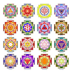 Unique Array Of 16 Powerful Yantras, Now Up To 16x16 Inches. One Professional Quality Fine Art Print.