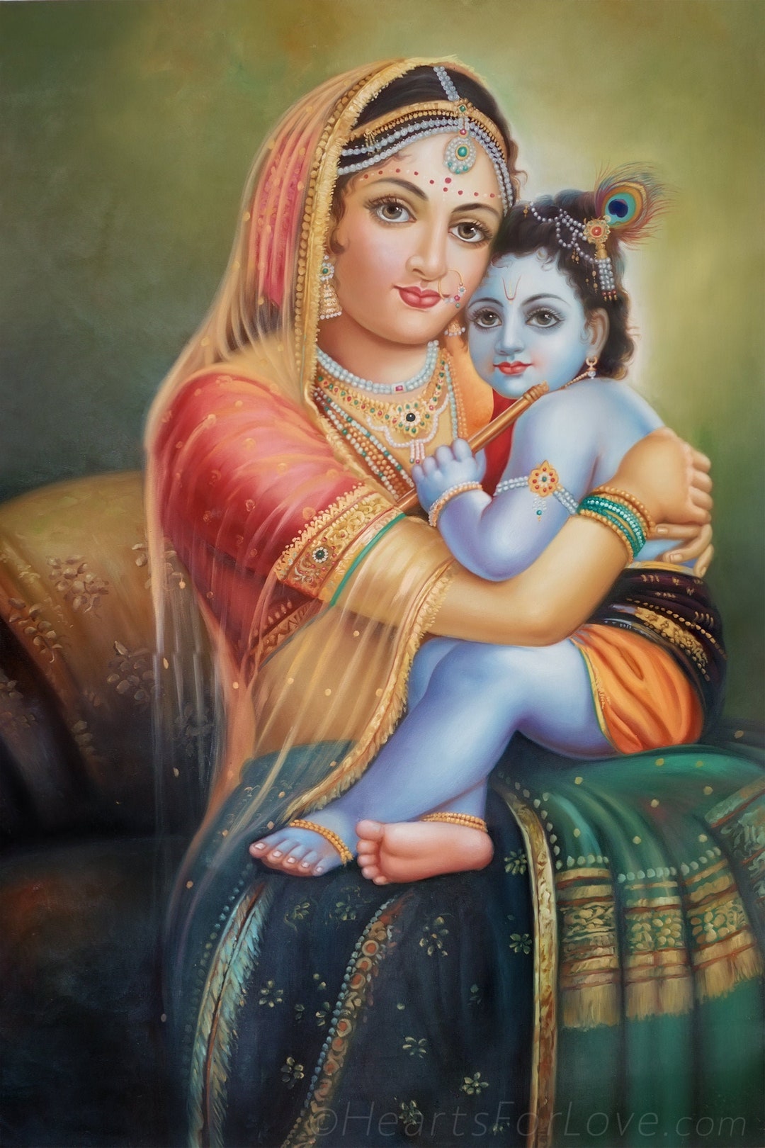 Lord Krishna and Yashoda, Iconic Image for Love and Devotion. Large