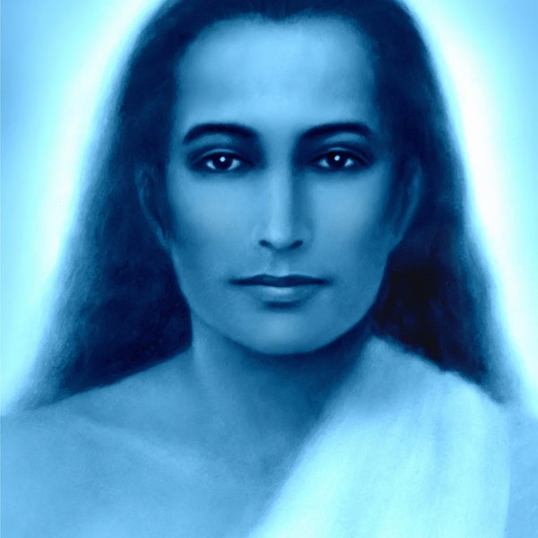 Mahavatar Babaji Portrait In Blue. Professional Fine Art Print, Photographic Paper