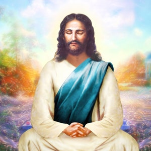 Jesus em meditação, irradiando paz, consciência de Cristo, impressão de belas artes em papel fotográfico