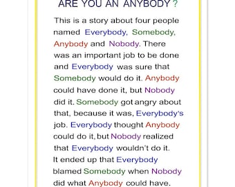 Inspirational And Educational Story About Everybody, Anybody, Somebody And Nobody, Hearts-For-Love Poster