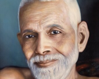 Sri Bhagavan Ramana Maharshi, Portrait. Fine Art Print From Painting. Canvas Ready To Hang Up To 24x36 Inches