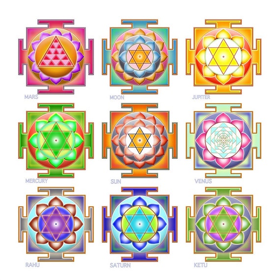 Navagraha Yantra the 9-planet Yantra With Names. Fine Art | Etsy Singapore
