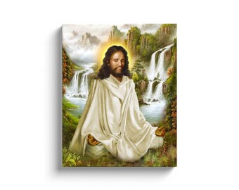 Jesus Christus meditiert in der Natur. Fine Art Print Leinwand, Bild wrap.