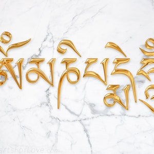 Golden Om Mani Padme Hum Mantra su placca di marmo stampato su carta fotografica di grado professionale