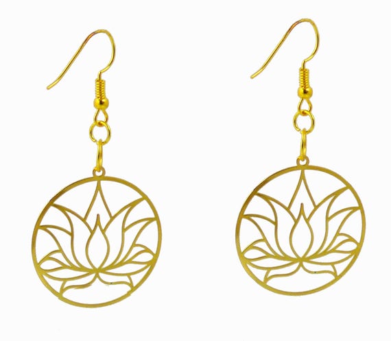 Circular Lotus Flower 18K Gold Plated Earrings ER-20-PK Buy | Etsy