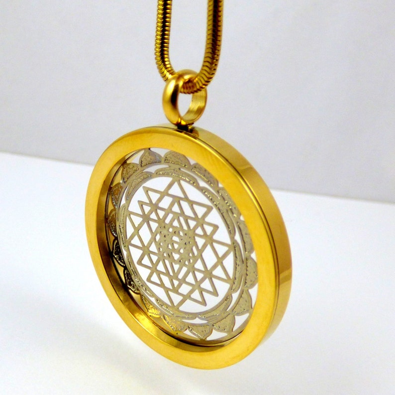 Sri Yantra Sacred Geometry Pendant. Gold Outside Ring Silver Etsy