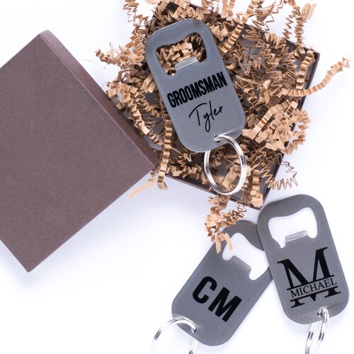 Personalized Bottle Opener Keychain Groomsmen Gift Leather Etsy