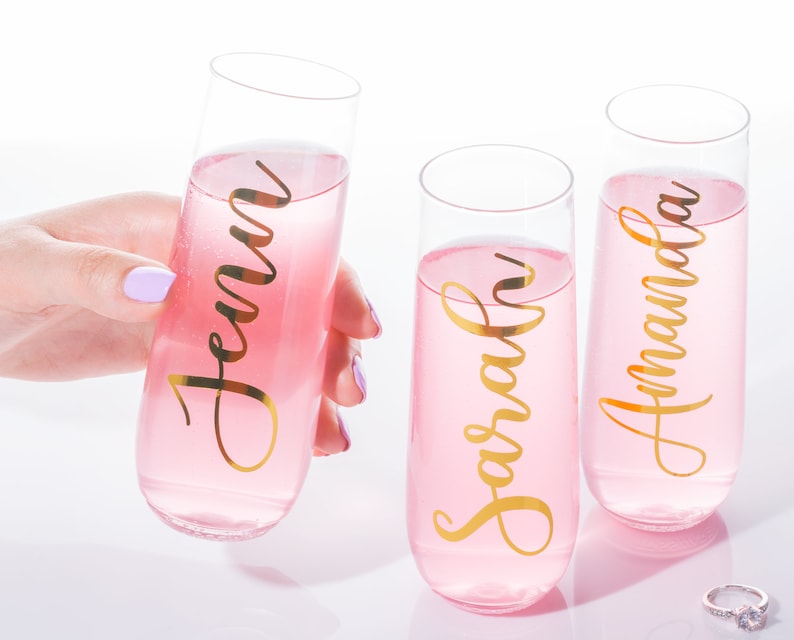 Personalized PLASTIC Champagne Flutes Stemless Flutes Bridal Etsy