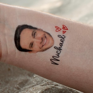 Bachelorette tattoos, Bachelorette party tattoos, Groom face, custom tattoo, face tattoo, picture tattoo, Bride tattoo, party favors groom