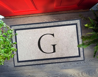 Single Initial Monogram Doormat, Classic Serif style letters - 30"x18", Personalized wedding housewarming gift, classy monogram