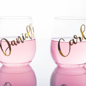 Personalized Stemless PLASTIC Wine Glass Wine Glasses Bridesmaid Proposal Bachelorette Girls Night Out LIGHT, FLEXIBLE, single use image 2