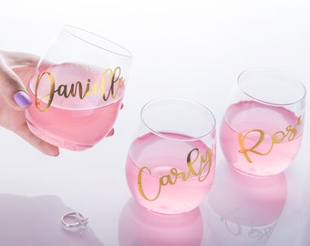 Personalized Plastic Wine Glass: Foil Name, Bachelorette Party Favor