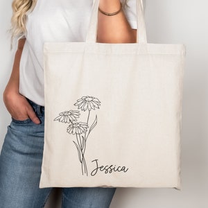 Birth Month Flower Personalized Canvas Tote Bag Mother gifts | Bachelorette Party | Bridesmaid gifts, Wedding gifts | Birthday Gift for her