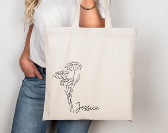 Birth Month Flower Personalized Canvas Tote Bag Mother gifts | Bachelorette Party | Bridesmaid gifts, Wedding gifts | Birthday Gift for her