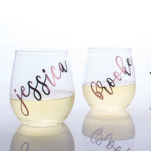 Personalized PLASTIC Wine Glasses, Plastic Wine Glass, Personalized Bridal Shower Glasses Bridesmaids Gifts Bachelorette Party LIGHTWEIGHT image 1