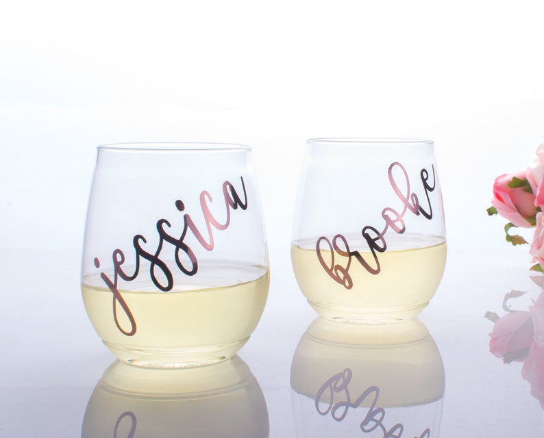 Personalized PLASTIC Wine Glasses, Plastic Wine Glass, Personalized Bridal Shower Glasses Bridesmaids Gifts Bachelorette Party LIGHTWEIGHT image 1