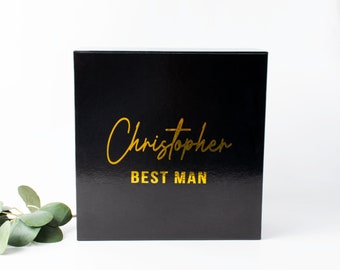 Personalized Name Groomsmen Black Box - EMPTY Gift Box for Groomsmen Proposal or Best Man