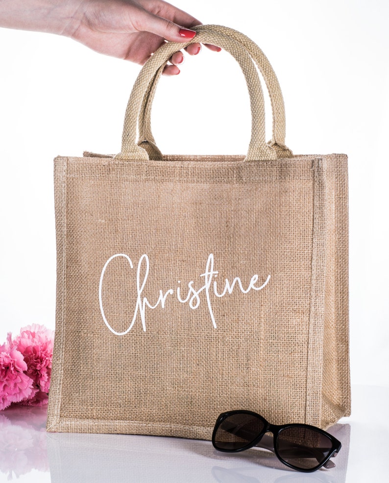 Beach Bag Personalized Burlap Bags Beach Tote Bags Bridesmaid Beach Bag Gift Beach Tote Bag with Name afbeelding 2