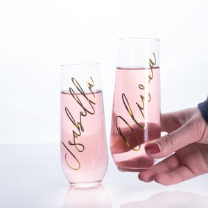 Bridesmaid champagne flutes personalized champagne glasses stemless champagne flutes for bridal party gifts for bridesmaid proposal idea image 3