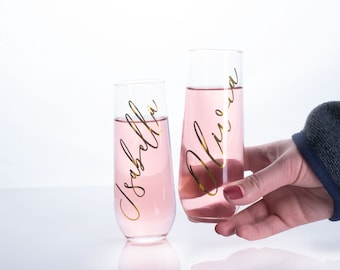 Wedding Champagne Flutes - personalized champagne glasses- stemless champagne flutes for bridal party- gifts for brid