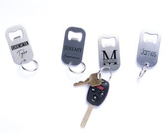 Personalized Groomsmen Bottle Opener Keychain, Stainless Steel Wedding Gift