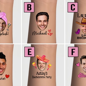 Bachelorette tattoos, Bachelorette party tattoos, Groom face, custom tattoo, face tattoo, picture tattoo, Bride tattoo, party favors groom