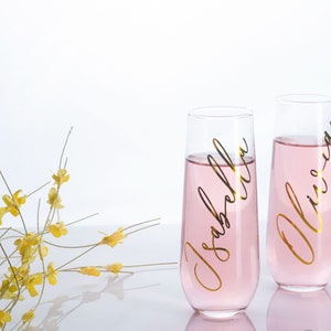 Bridesmaid champagne flutes personalized champagne glasses stemless champagne flutes for bridal party gifts for bridesmaid proposal idea image 1