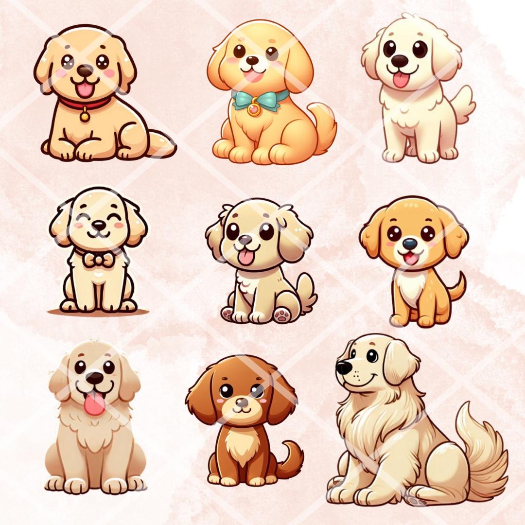 Kawaii Golden Retriever Clipart Bundle: 35 PNG Puppy Stickers (digital ...