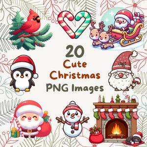 Kawaii Cute Christmas Holiday Bundle #2, 20pcs PNG clipart, Transparent Background, Cartoon Digital Art Sticker Images, High quality
