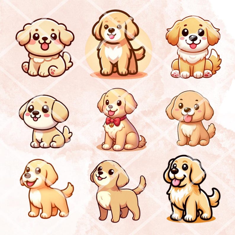 Kawaii Golden Retriever Clipart Bundle: 35 PNG Puppy Stickers (digital ...