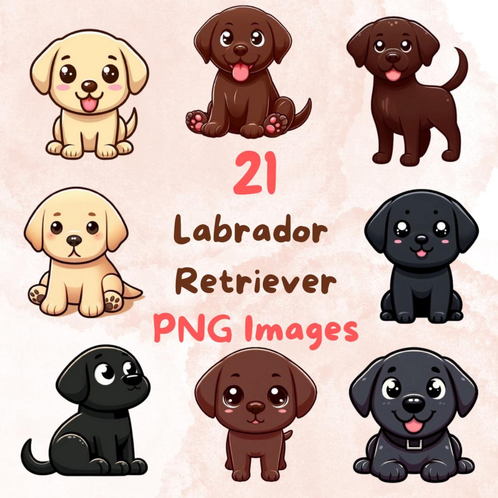 Kawaii Labrador Retriever Dog Bundle, 21pcs PNG Clipart, Transparent ...