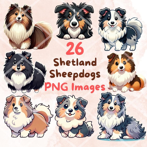 みーたん様　クリップシェルティちゃん Kawaii Shetland Sheepdog Clipart Bundle: 26 Cartoon Sheltie Puppy