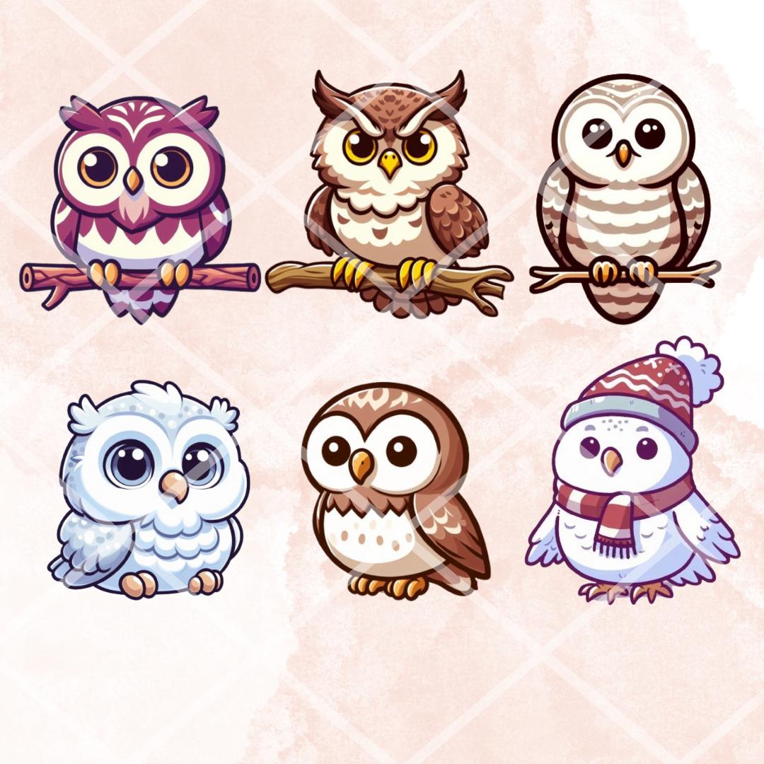 Kawaii Cute Owls Bundle, 29 PNG clipart, Transparent Background, Adorable  Cartoon Birds Digital Art Sticker Images, image size:1080x1080