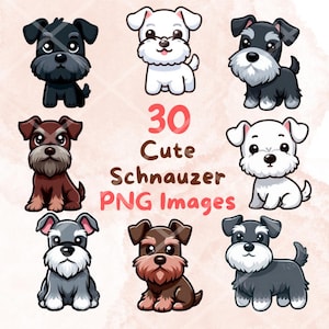 Kawaii Cute Schnauzer Dog Bundle, 30pcs PNG clipart, Transparent Background, Cartoon Puppy Digital Art Sticker Images