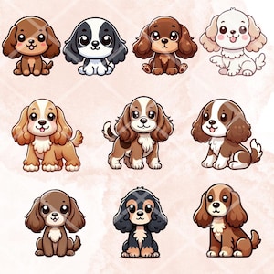 Kawaii Cocker Spaniel Clipart Bundle: 36 PNG Puppy Stickers (digital ...